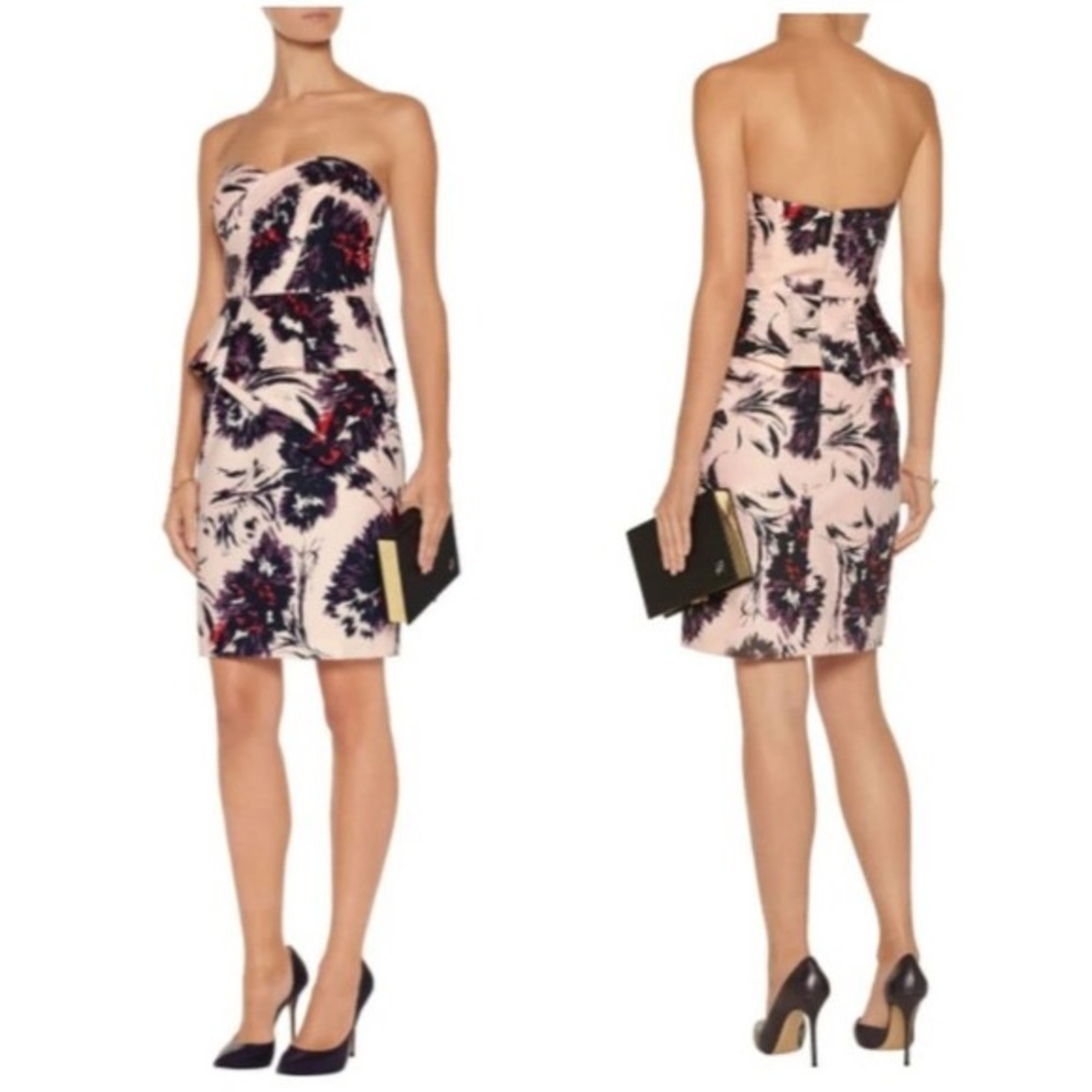 Mikael Aghal floral‎ peplum sheath dress strapless